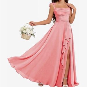 Girls Pink/coral Ruffled Chiffon Dress